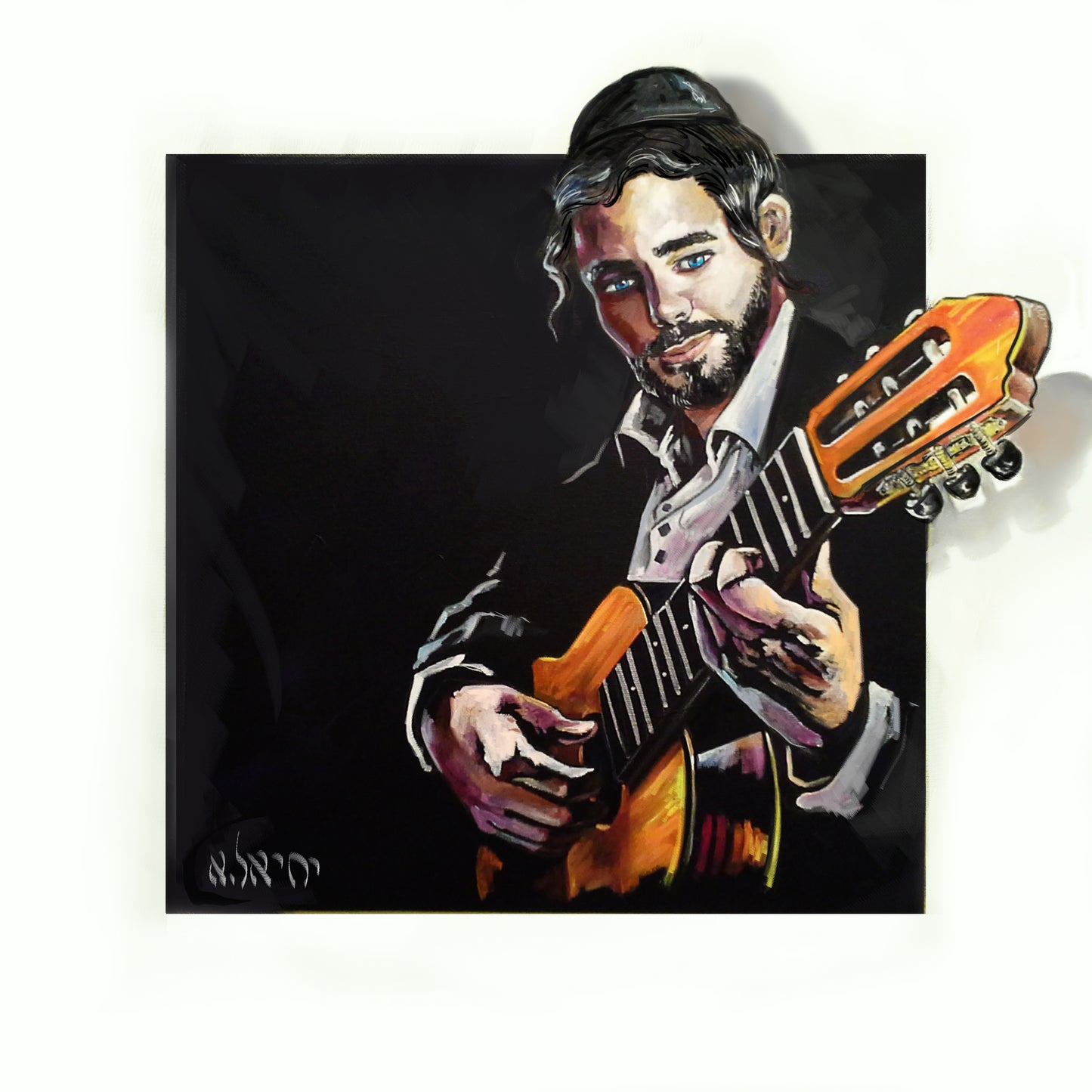 Tableau d'art juif le guitariste-Originaux Yehiel Attias