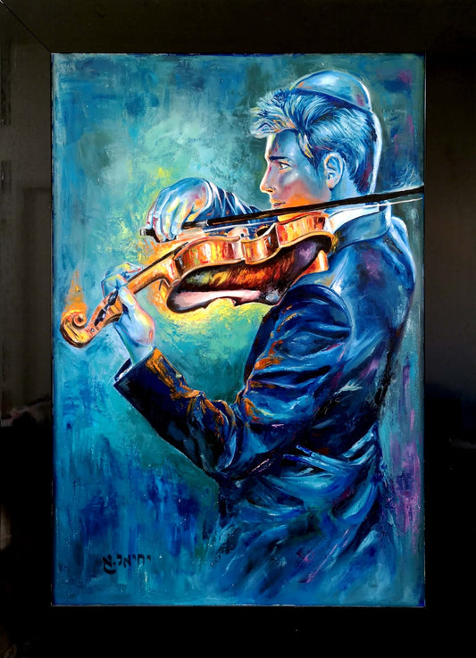 Tableau d'art juif Original musicien- Yehiel Attias