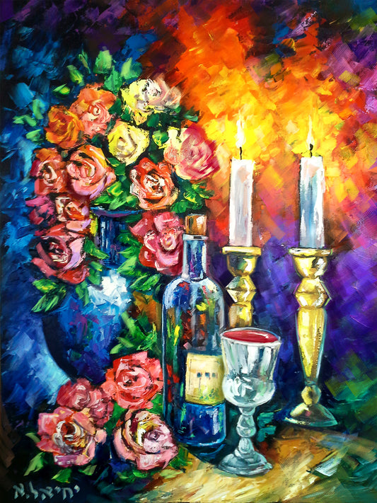 Tableau d'art juif Table de Shabat-Originaux Yehiel Attias