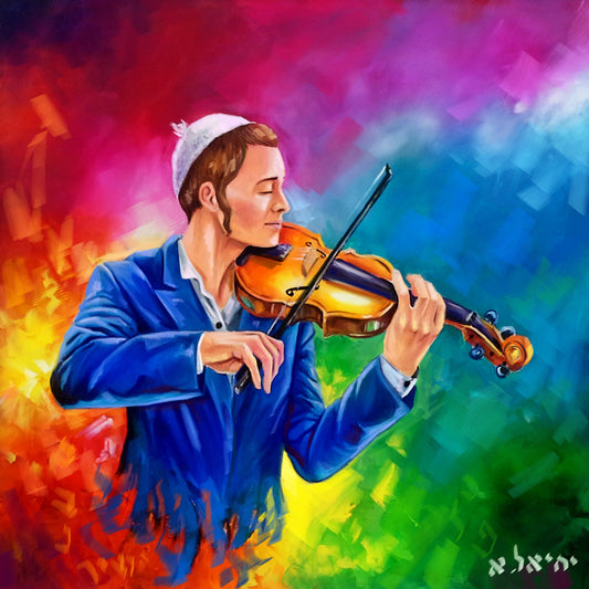 Tableau d'art juif Violoniste enluminé-Originaux Yehiel Attias